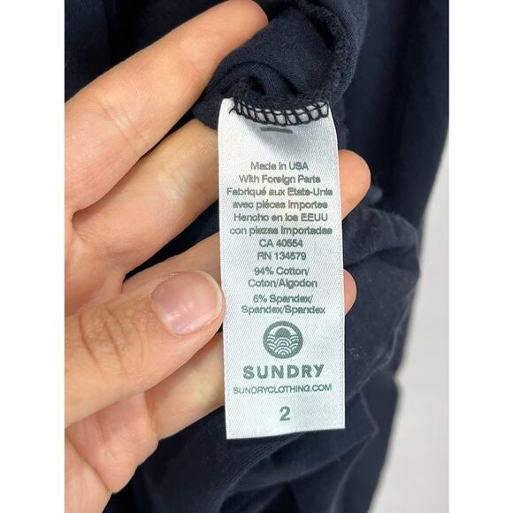 SUNDRY Size 2 M Flutter Sleeve Jumpsuit Surplice V-Neck Jogger Hem Navy Blue - Picture 9 of 9